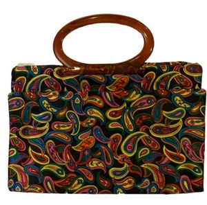 Vtg Lady’s Pride Vintage Paisley Handbag Lucite Handle 1970’s Clutch/Tote - Picture 1 of 6