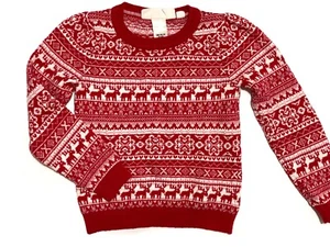 H&M Fair Isle Red White Christmas Sweater Kids 4-6 Girls Boys Winter Nordic Folk - Picture 1 of 4