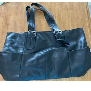 Kenneth Cole Reaction Black Tote Purse Bag Silver hardware faux leather pvc - Picture 1 of 5