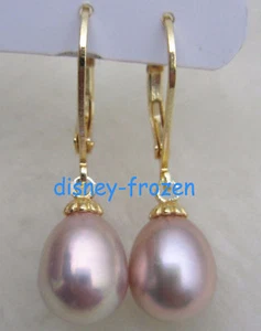Gorgeous AAA+ 10-12mm natural south sea purple baroque pearl earrings 14k GOLD - Picture 1 of 6