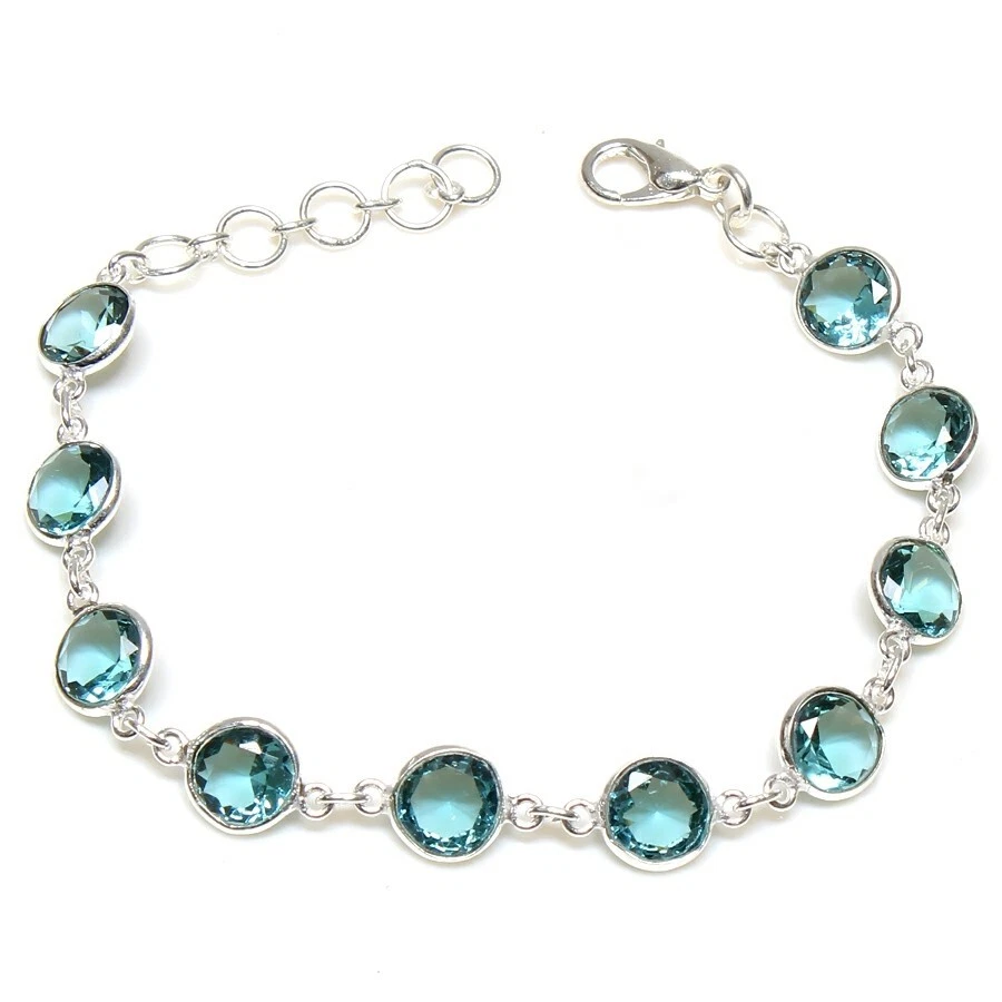Aquamarine Gemstone Handmade 925 Sterling silver Bracelet Size 7-8'' - Image 1 of 1