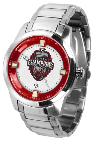 Georgia Bulldogs Mens National Champions Titan Steel Watch with Dog Tag & Wallet Cover
