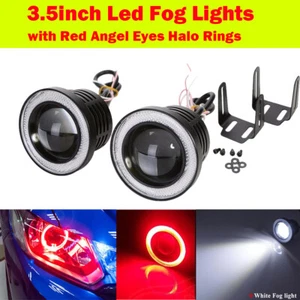 2PCS 3.5" COB LED Fog Light Projector Car w/ Red Angel Eyes Halo Ring DRL Lamp - Picture 1 of 12