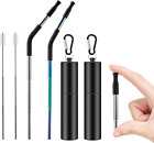 2 Pack of Portable Reusable Straws with Soft Silicone Nozzles, Retractable and C