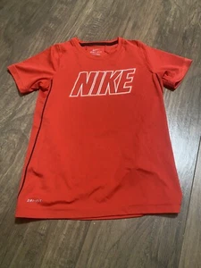 Boys Nike Dri-Fit White Big NIKE Logo Red Short Sleeve Athletic T-shirt Small - Picture 1 of 4