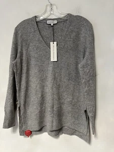 New Designer White+Warren Pure Cashmere Sweater Size S Gray Long Sleeves V-back - Picture 1 of 5