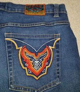 VINTAGE Y2K Womens Jeans-PARIS ANGEL-blue stretch denim embroidered pocket-18 - Picture 1 of 5
