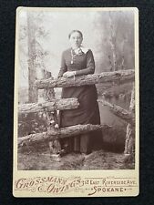Antique Spokane Washington WA Pretty Woman Log Fence Cabinet Photo Card