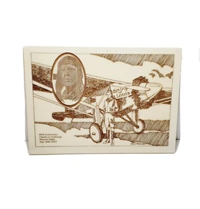 Charles Lindbergh 50th Anniversary Etched Tile Aviation 1977 Signed 9.5" x 6.75" - Picture 1 of 8