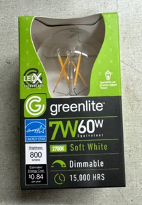 GREENLITE 7W A19 Dimmable 60W Equivalent Bulb soft white 2700K 800 lumens - Picture 1 of 4