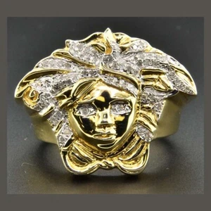 0.40 Ctw D/FL Real Moissanite 14K Yellow Gold Plated Medusa Pinky Statement Ring - Picture 1 of 12