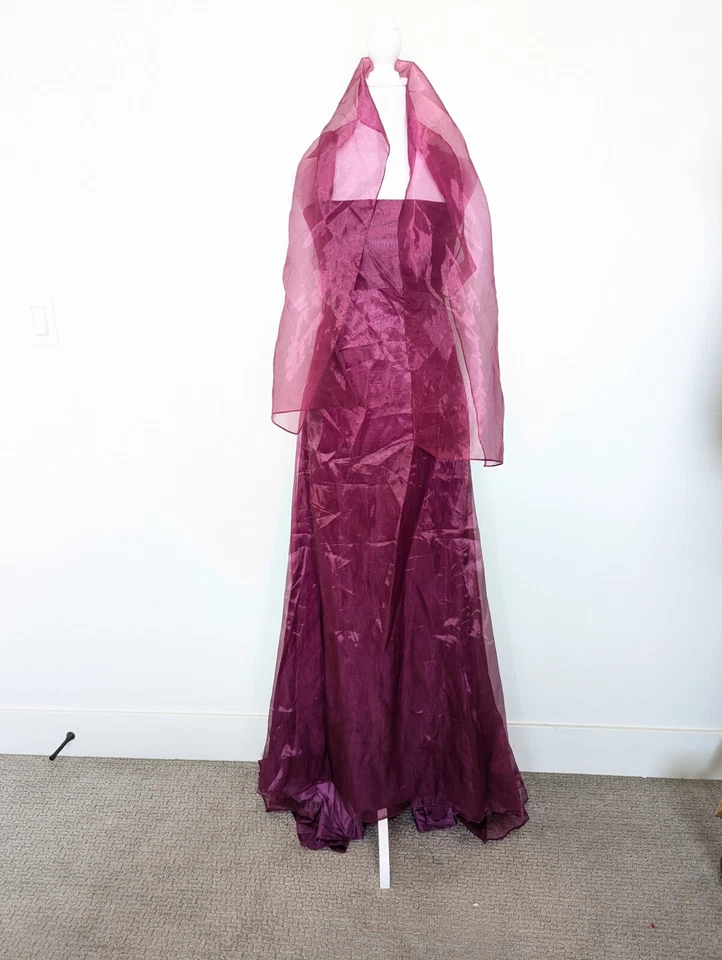 Vestido Vintage Sin Tirantes Mujer Talla 8 Púrpura Borgoña Gasa Hada Formal Bruja Foto 1 de 4