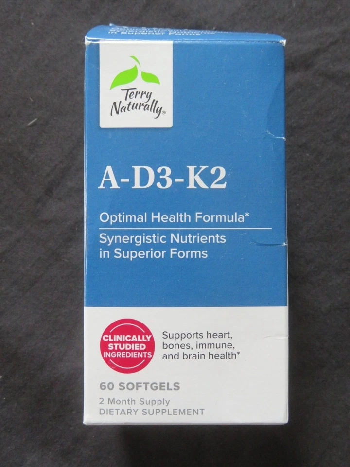 Fórmula de salud óptima Terry Naturally A-D3-K2 60 cápsulas blandas hueso, inmunología y cerebro Foto 1 de 1