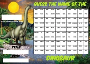 GUESS THE NAME OF DINOSAUR FUNDRAISING SCRATCHCARD EVENT 100 Square Game Charity - Picture 1 of 1