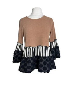 THML Womens Size Small Peplum Sweater Colorblock Bell Sleeve Hippie - Picture 1 of 9