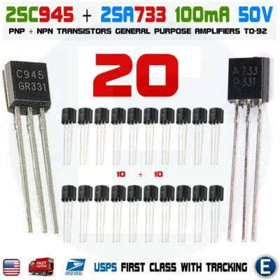 20pcs 10 pairs of 2SA733 & 2SC945  A733 C945, TO-92 audio transistor KCS945 USA - Image 1 of 3