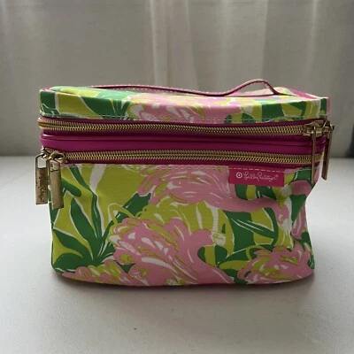 Bolsa de maquiagem tropical LILLY PULITZER Flamingo verde rosa bagagem tote de produtos de higiene pessoal - Imagem 1 de 4