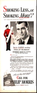 1943 You're Safer Smoking Less Irritating Philip Morris Print Ad Advertisement - Picture 1 of 1