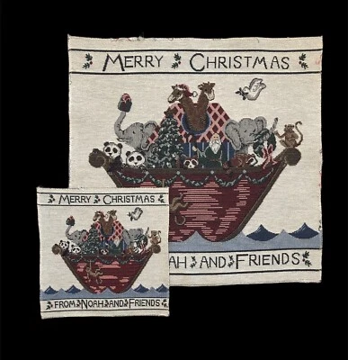 2 Noah’s Arc Woven Tapestry Fabric Squares Ready To Sew 17.5 X 18” And 9” X 9” - Image 1 of 4