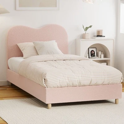 Oikiture Bed Frame King Single Size Pink Boucle Cloud Shape - image 1 of 4