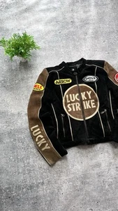 Vintage 90s Lucky Strike Racing Leather Y2K Jacket Streetwear Hype Vintage Y2K - Bild 1 von 12