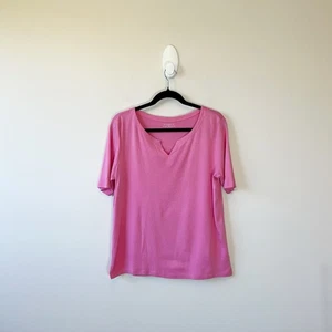The Talbots Tee Women's Split V-Neck T-Shirt 100% Pima Cotton Size Large - Picture 1 of 7
