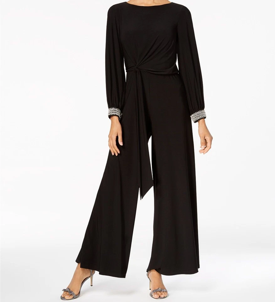 MSK Size Large Rhinestone-embellished Wide-leg Jumpsuit Black