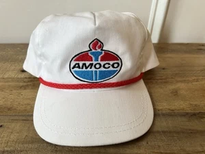 Vintage Amoco Baseball Rope Hat Cap Snapback White Red & Blue Made In USA - Picture 1 of 16