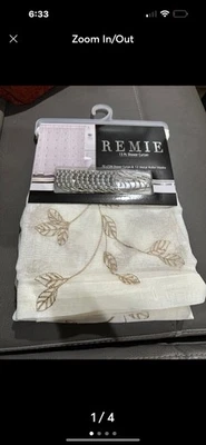 New Embroidery Gold Flowers & Leaf Shower Curtain & Hooks Set 70X72 - Image 1 of 4