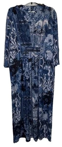 Chico's Blue Tapestry Floral 3/4 Sleeve Knit Maxi Dress Sz 3(XL) Pockets Stretch - Picture 1 of 9