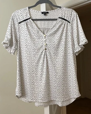 AUW Top nero a pois Artsy Rockabilly con volant zingaro bohemien donna grande - Immagine 1 di 2