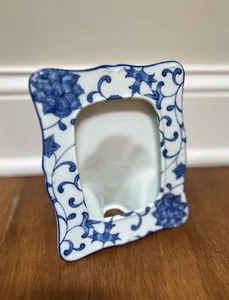 Japan Made Blue and White Porcelain Floral Glossy Picture Frame Collectible Vtg - Picture 1 of 9