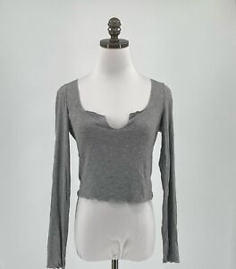 Free People Intimately Women's Gray Knit Crop Top Long Sleeve Sz M