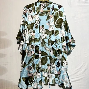 Victoria's Secret Flounce Kimono Robe Women's M/L Multi Floral Satin Open Front - Picture 1 of 10