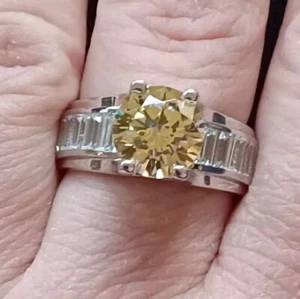 NEW! JTV Charles Winston SZ 7 Canary Yellow Round CZ Bella Luce 925 Silver Ring - Picture 1 of 4