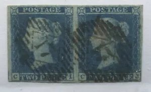 GB QV 1841 2d Blue Pair CI-CJ used with London numeral 17's - Foto 1 di 1