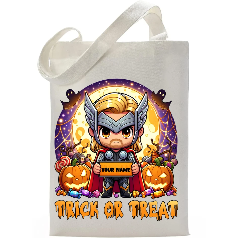 Cartoon Thor Halloween Inspired Personalized Trick or Treat Bag Handmade - Image 1 of 1