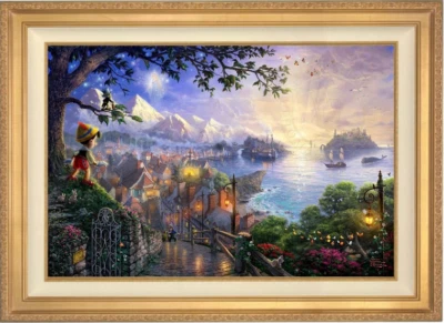 Thomas Kinkade ~ Pinocchio Wishes Upon a Star ~ 12x18 I/P Oil on Canvas DBL SIGN - Image 1 of 4