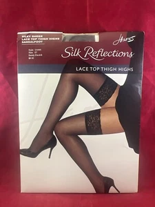 Hanes Silk Reflections Lace Top Thigh Highs 0A444 BARELY BLACK Silky SF Size EF - Picture 1 of 5