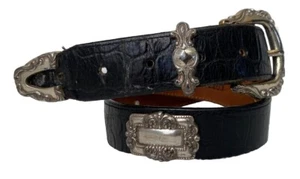 Vintage Black Crocodile Embossed Leather Belt  Brighton Size M Made in USA - Picture 1 of 12