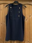 NEXT * 12 * NAVY BLUE SLEEVELESS TUNIC VEST TOP * GOLD BUTTONS * MILITARY