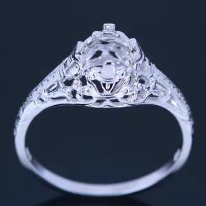 Round 5.5mm Prong Setting Semi Mount Ring Solid 14k White Gold Fine Jewellery - Picture 1 of 11