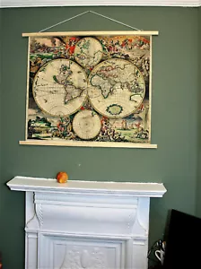 Antique Map of the World 1689 Van Schlagen Wall Art Print on Canvas 33x27in B4 - Picture 1 of 10