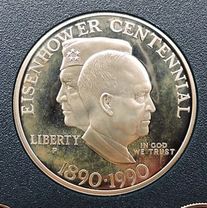 1990 S Proof Eisenhower Commemorative Silver Dollar - Picture 1 of 2