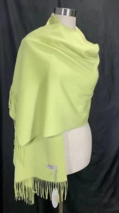 100% SCOT PURE CASHMERE LIME/CHARTREUSE 2 TONE 67x20" SHAWL / WRAP FREE SHIPPING - Picture 1 of 24