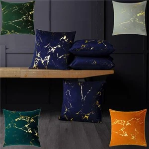 4 Pack Gold Metallic Velvet Cushion Covers Marble 18 inch 45 x 45 cm Square - Picture 1 of 21