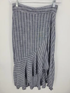 Lulus Rock Damen klein blau weiß Streifen Mock Wickel Rüschen Midi fließend Boho - Bild 1 von 9