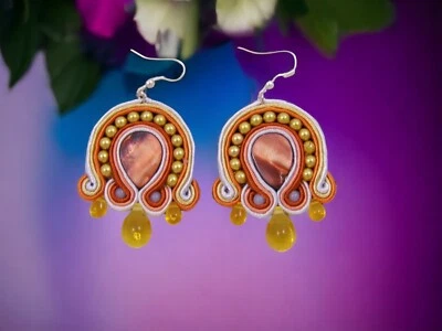 Braune Ohrringe in Soutache-Technik, handgenäht. - Bild 1 von 4