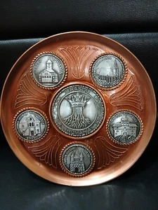 Brasov Rumänische 7" Kupferplatte mit 6 Zinnmedaillons zum Wandbehang - Bild 1 von 6