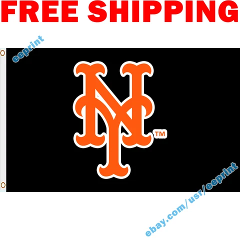 Deluxe New York Mets Logo BLACK Flag Banner 3x5 MLB 2022 Fan Home Decor NEW Cover
